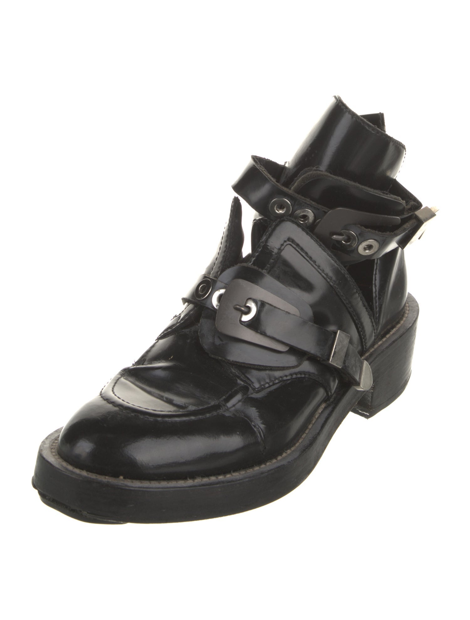 Balenciaga Leather Colorblock Pattern Combat Boots
